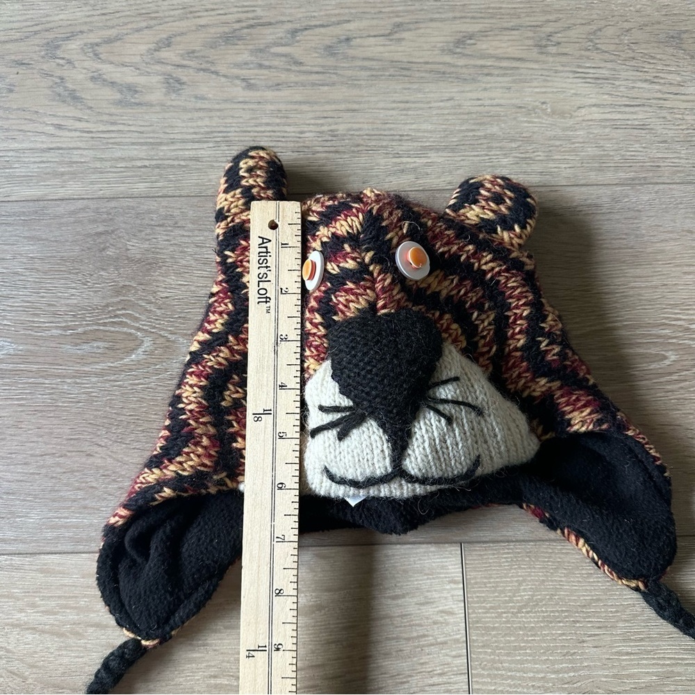 New Hand Knit Animal Hat Tiger 100% Wool Made In Nepal - Picture 4 of 7